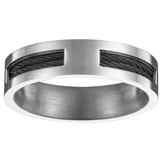 BAGUE ACIER CABLE IP NOIR - Bijouterie Cordier