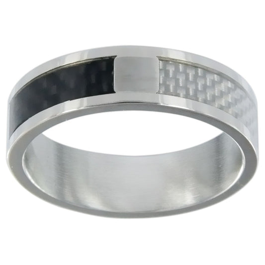 BAGUE ACIER CARBONE BLANC ET NOIR - Bijouterie Cordier