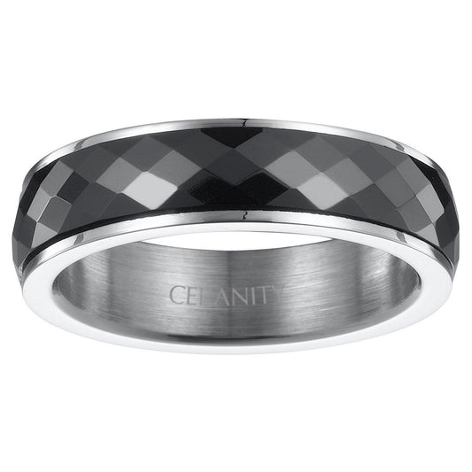 BAGUE ACIER CERAM. FACETTES NOIRE 4M/M - Bijouterie Cordier