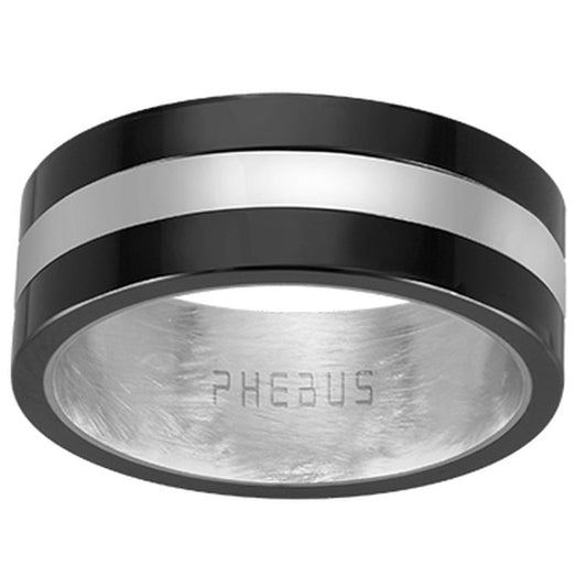 BAGUE ACIER ET BORD CERAM NOIRE - Bijouterie Cordier