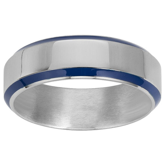 BAGUE ACIER ET LAQUE BLEUE - Bijouterie Cordier