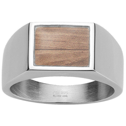 BAGUE ACIER ET PAPIER IMPRIME BOIS - Bijouterie Cordier