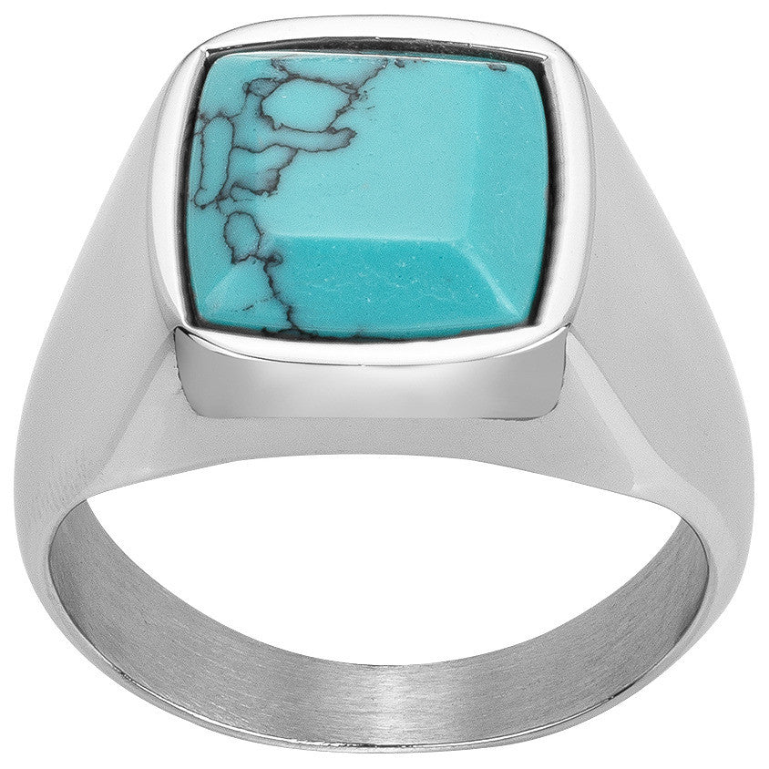 BAGUE ACIER ET TURQUOISE SYNTHETIQUE - Bijouterie Cordier