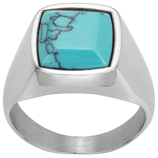 BAGUE ACIER ET TURQUOISE SYNTHETIQUE - Bijouterie Cordier