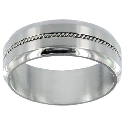 BAGUE ACIER FIL TORSADE CENTRE 8MM - Bijouterie Cordier