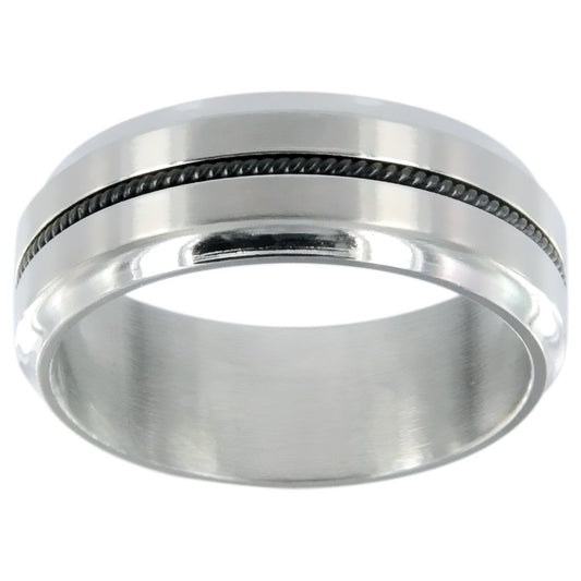 BAGUE ACIER FIL TORSADE CENTRE IP NOIR - Bijouterie Cordier