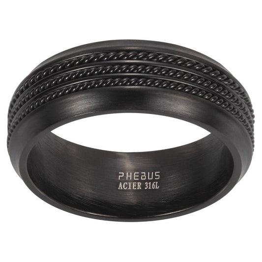 BAGUE ACIER IPN MATE /3 FILS TORSADES / BORD ROND /LARG.8MM - Bijouterie Cordier