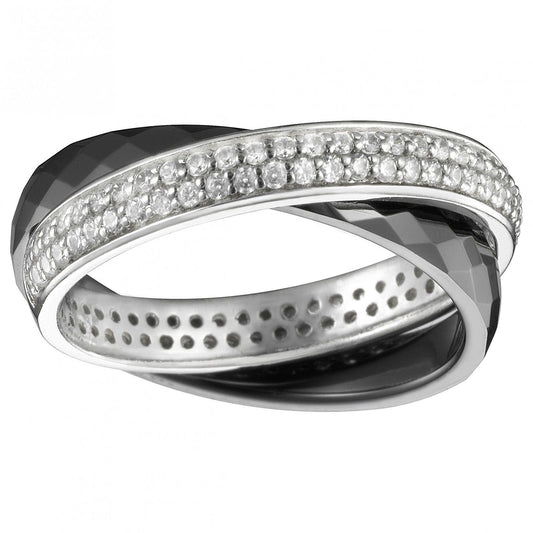 BAGUE ANNEAU ENTRELACE CERAM. NOIRE ET ARGT OZ - Bijouterie Cordier