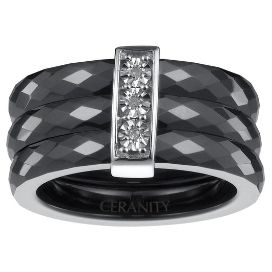 BAGUE ARGENT 3 CERAM NOIRE FACETTES 3DIAM. 0.015CT - Bijouterie Cordier