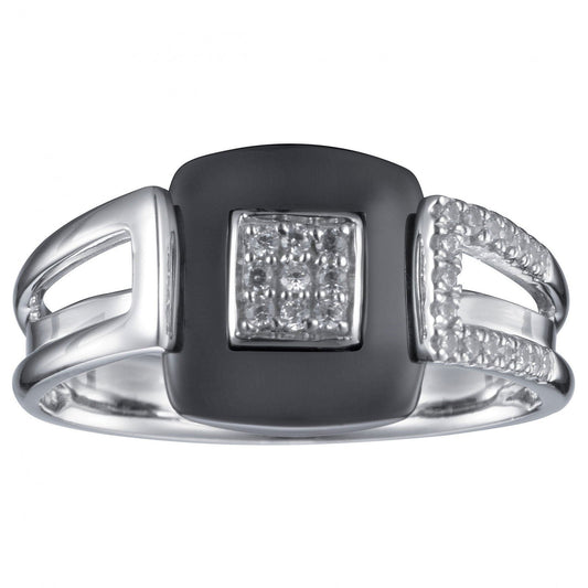 BAGUE ARGT.CARRE OZ ET CERAM.NOIRE - Bijouterie Cordier