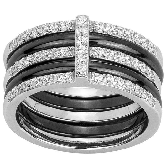 BAGUE ARGT. CERAM.NOIR ET 48OZ - Bijouterie Cordier