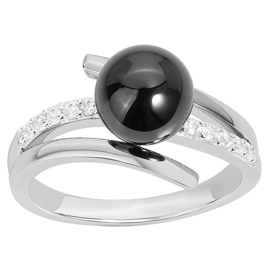 BAGUE ARG. CERAM. NOIRE 10OZ - Bijouterie Cordier
