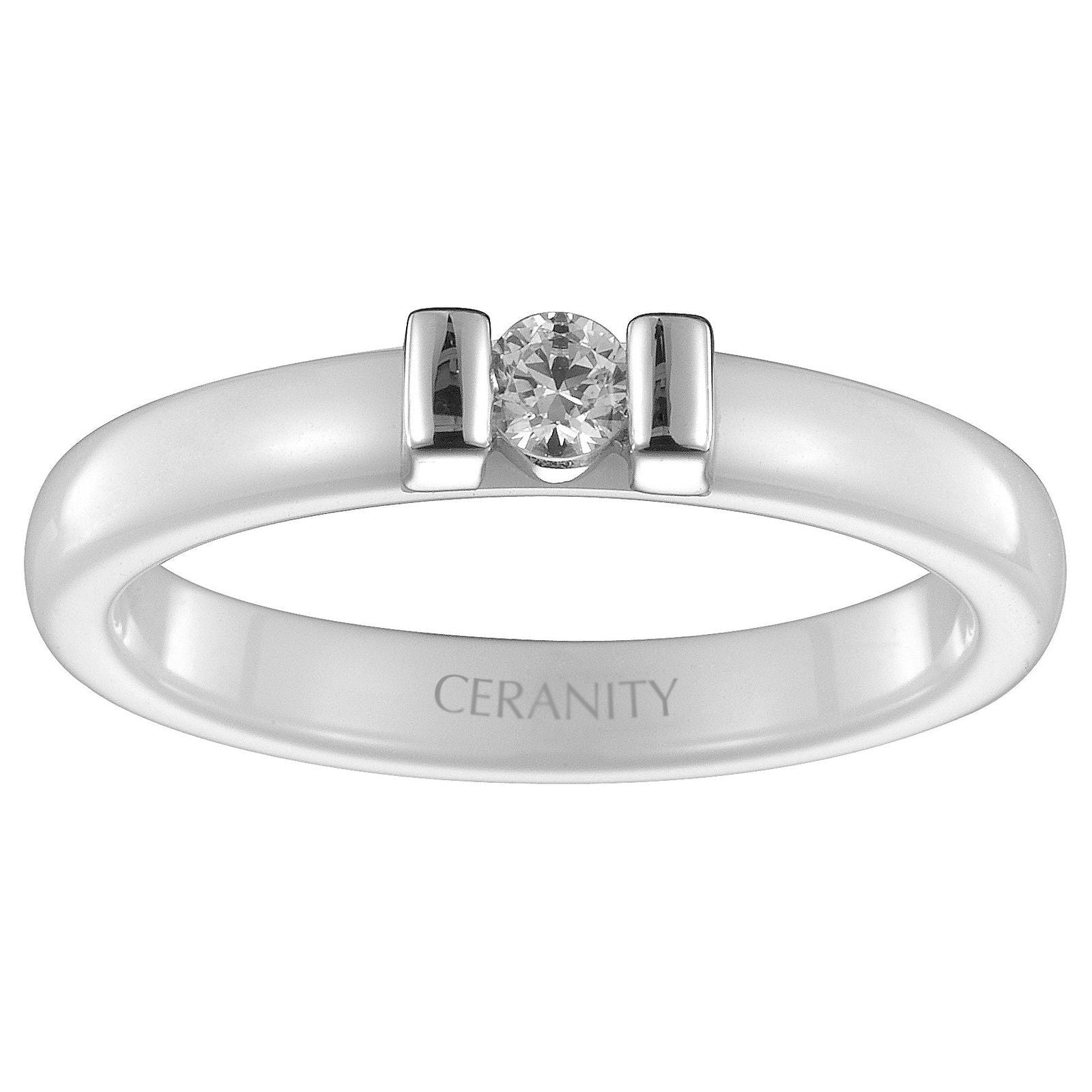 BAGUE CERAM.BLANCHE LISSE SOLITAIRE ET 2 BARRETTES ARGT OZ - Bijouterie Cordier