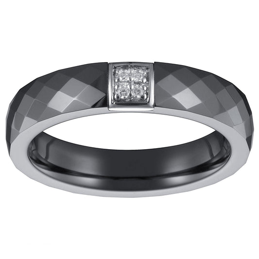 BAGUE CERAM.FACETT. NOIRE CARRE ARGT OZ - Bijouterie Cordier