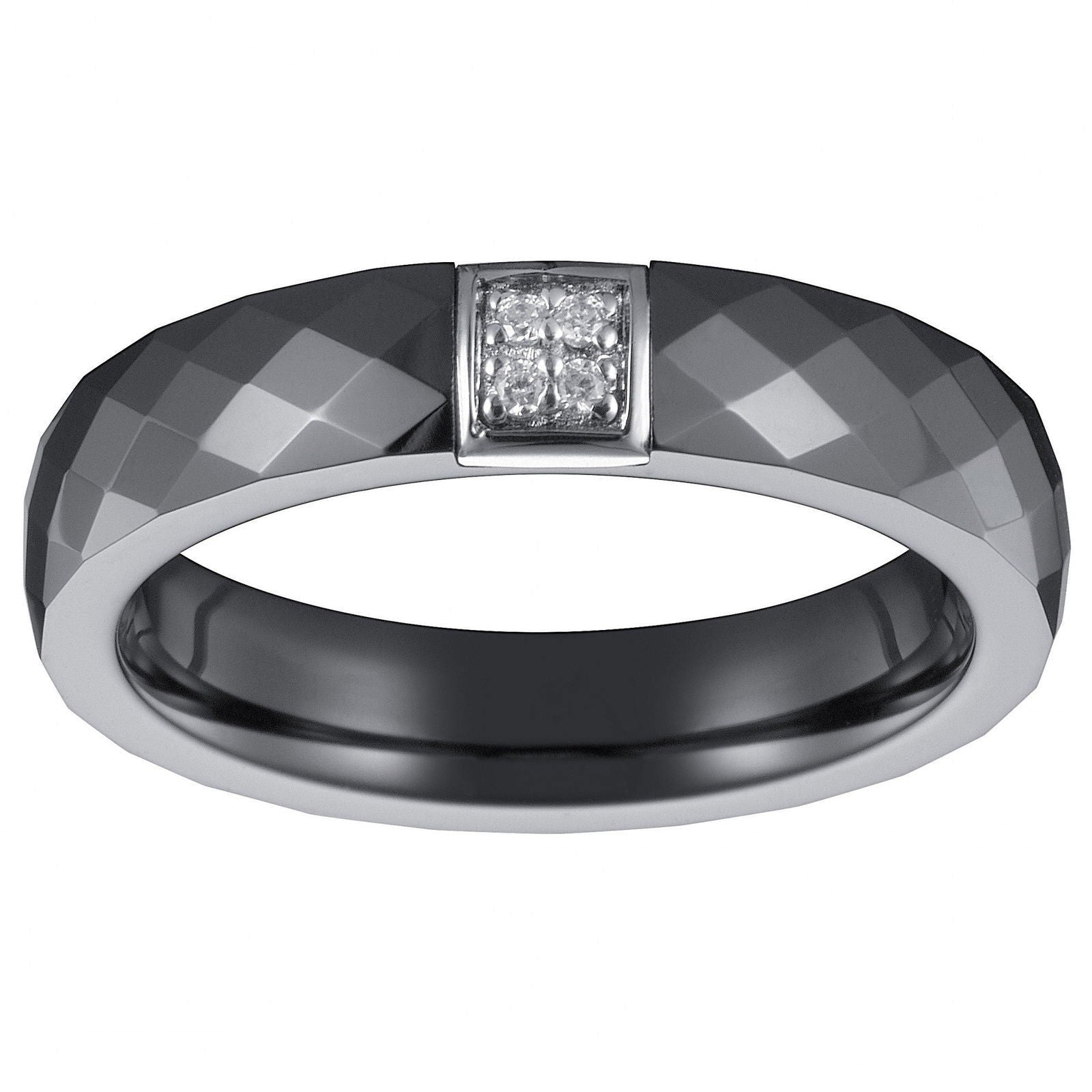BAGUE CERAM.FACETT. NOIRE CARRE ARGT OZ - Bijouterie Cordier