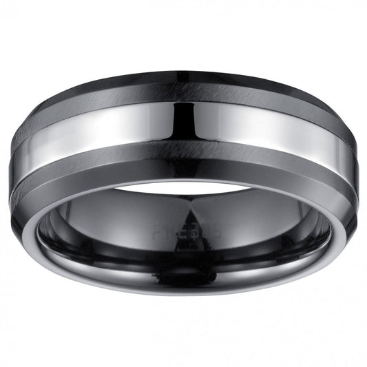 BAGUE CERAMIQUE NOIRE MAT/BRILLANT AVEC ANNEAU ACIER - Bijouterie Cordier