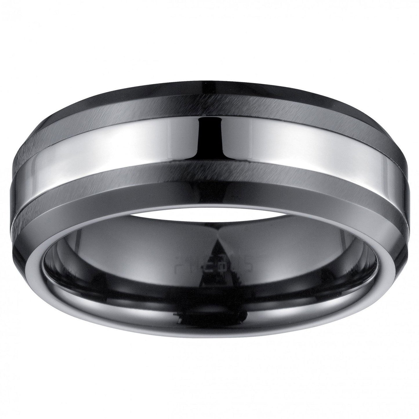BAGUE CERAMIQUE NOIRE MAT/BRILLANT AVEC ANNEAU ACIER - Bijouterie Cordier