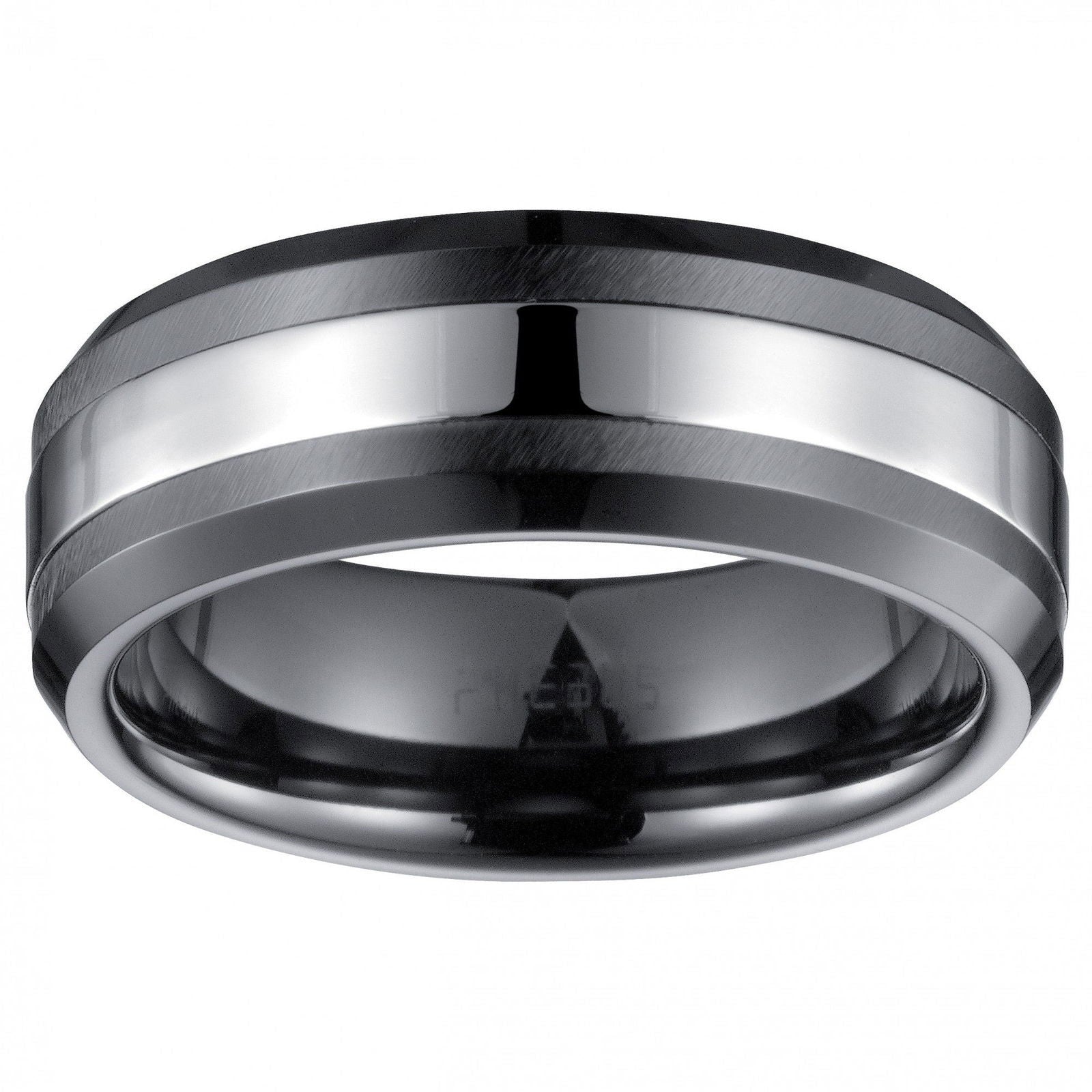 BAGUE CERAMIQUE NOIRE MAT/BRILLANT AVEC ANNEAU ACIER - Bijouterie Cordier
