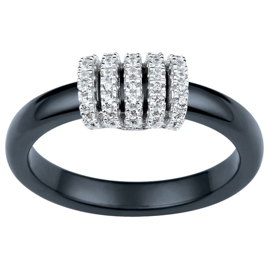 BAGUE CERAM.NOIRE ET BARRETTES ARGT SERTIES OZ - Bijouterie Cordier