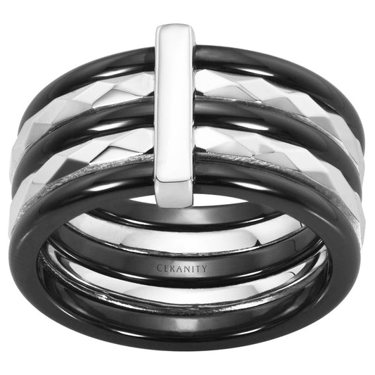 BAGUE CERAM NOIRE ALTERNEE ANNEAU ARGT FACETTEE - Bijouterie Cordier