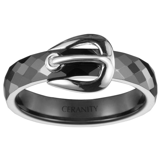 BAGUE CERAM. NOIRE FACETTEE ET BOUCLE CEINTURE ARGT - Bijouterie Cordier