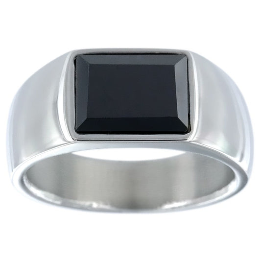 BAGUE CHEVALIERE ACIER ET CERAMIQUE NOIRE - Bijouterie Cordier