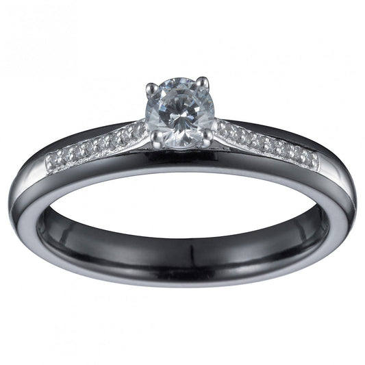 BAGUE SOLITAIRE CERAM.NOIRE LISSE ET OZ - Bijouterie Cordier