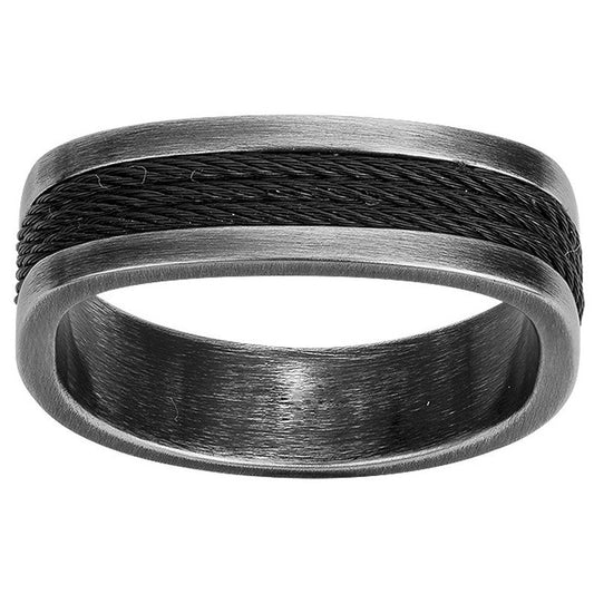 BAG. ACIER IP VINTAGE CABLE NOIR - Bijouterie Cordier