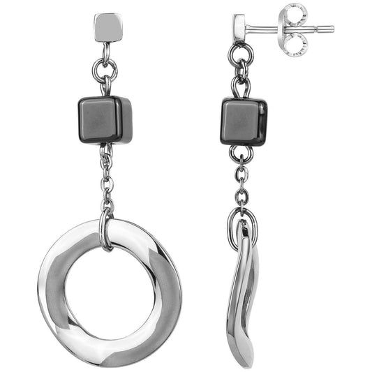 B.O.CERCLE ONDULE ACIER/CUBE CERAM.NOIRE - Bijouterie Cordier
