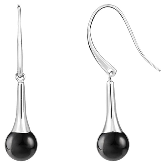 B.O. ACIER/BOULE CERA.NOIRE CROCHET - Bijouterie Cordier