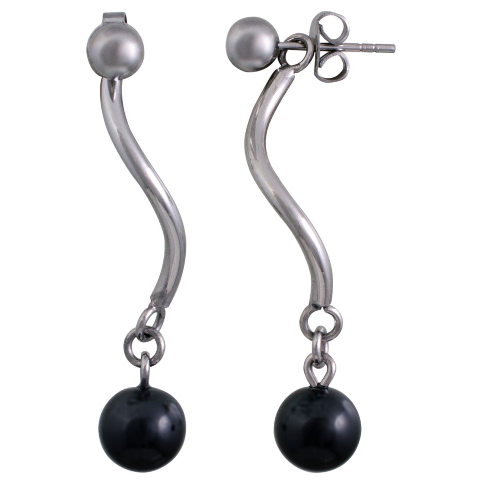 B.O ACIER 1 BOULE CERAMIQUE NOIRE - Bijouterie Cordier