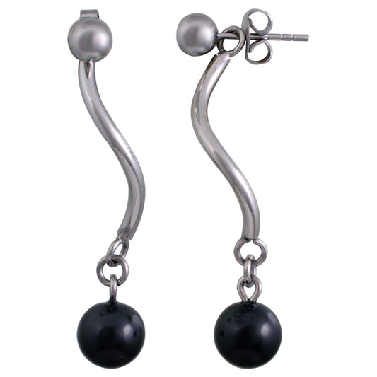 B.O ACIER 1 BOULE CERAMIQUE NOIRE - Bijouterie Cordier