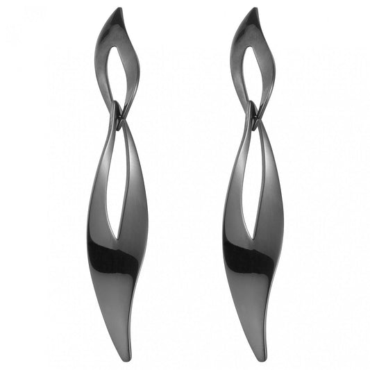 B.O ACIER FEULLE PENDANTE IP BLACK - Bijouterie Cordier