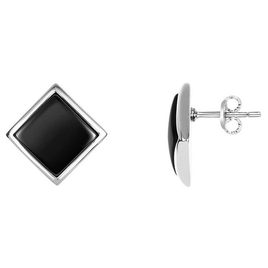 BO ACIER HOMME CARRE ET CERAM NOIRE - Bijouterie Cordier