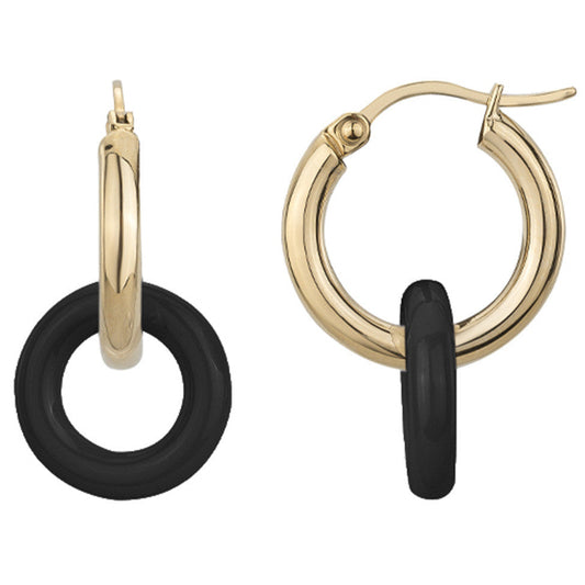 B.O. ACIER PVD JAUNE ET CERAMIQUE NOIRE - Bijouterie Cordier