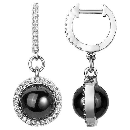 B.O. ARGENT ET BOULE CERAM NOIRE ET OZ - Bijouterie Cordier