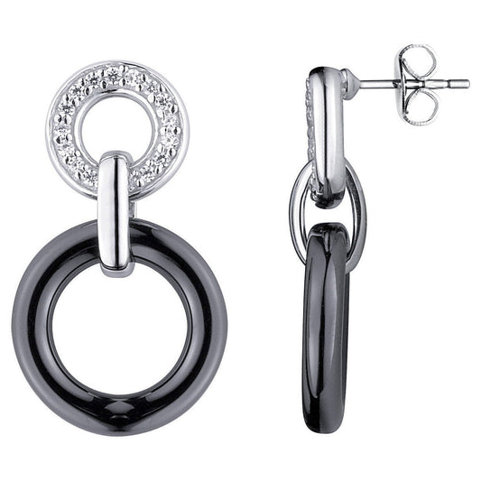 BO CERCLE CERAM NOIRE ET ROND ARGT SERTIS OZ - Bijouterie Cordier
