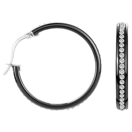B.O CREOLES CERAM LISSE NOIRE ET CRISTAL BLANC - Bijouterie Cordier