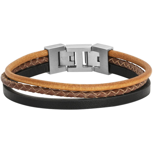 BRAC.ACIER CUIR MARRON ET NOIR-20+1,5CM