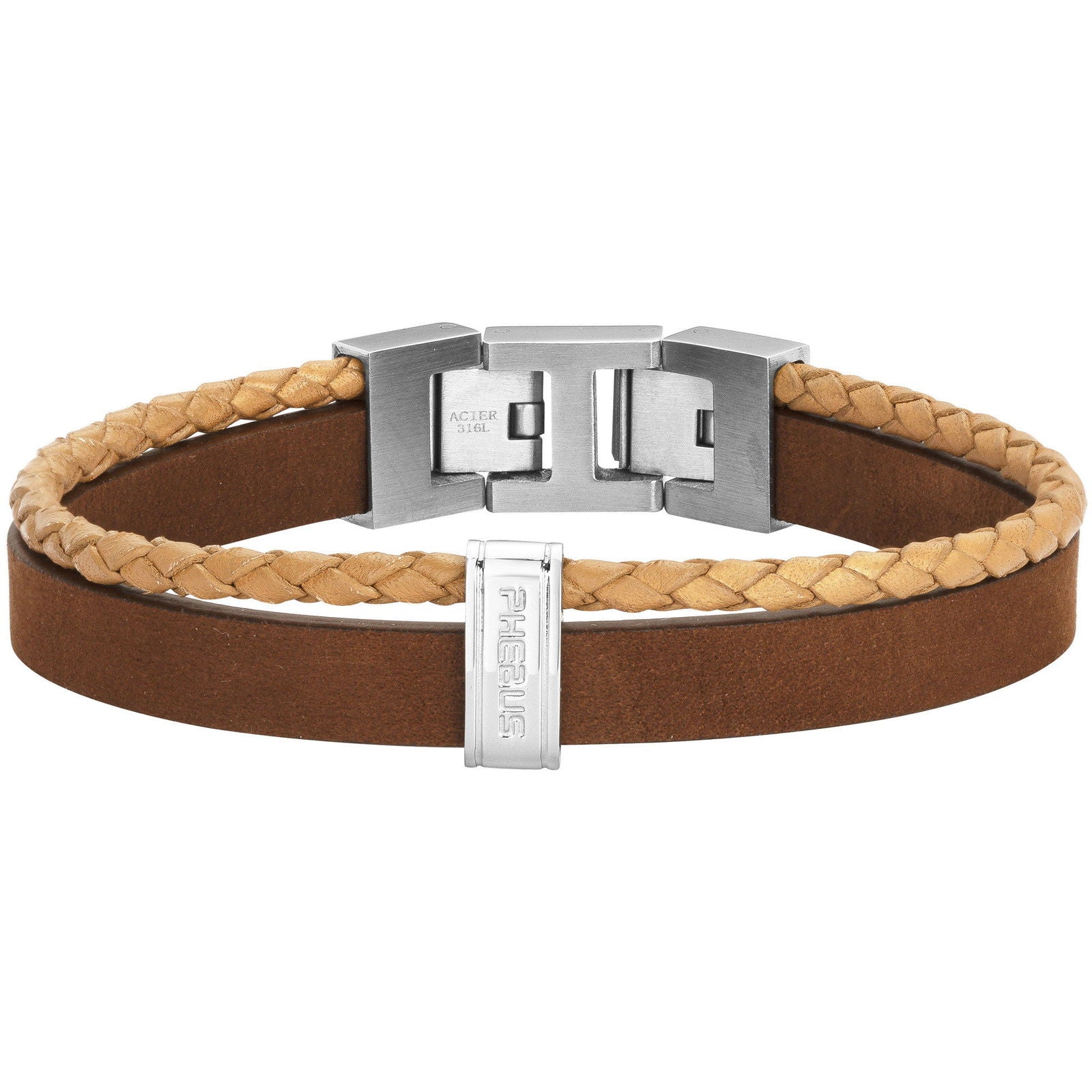 BRAC.ACIER ET CUIR MARRON-19+1,5CM