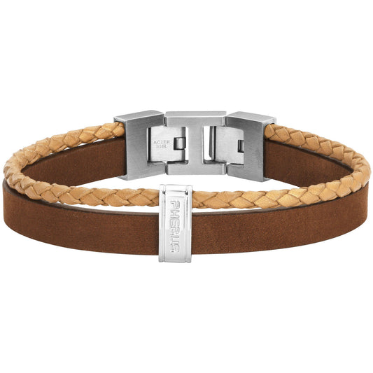BRAC.ACIER ET CUIR MARRON-19+1,5CM
