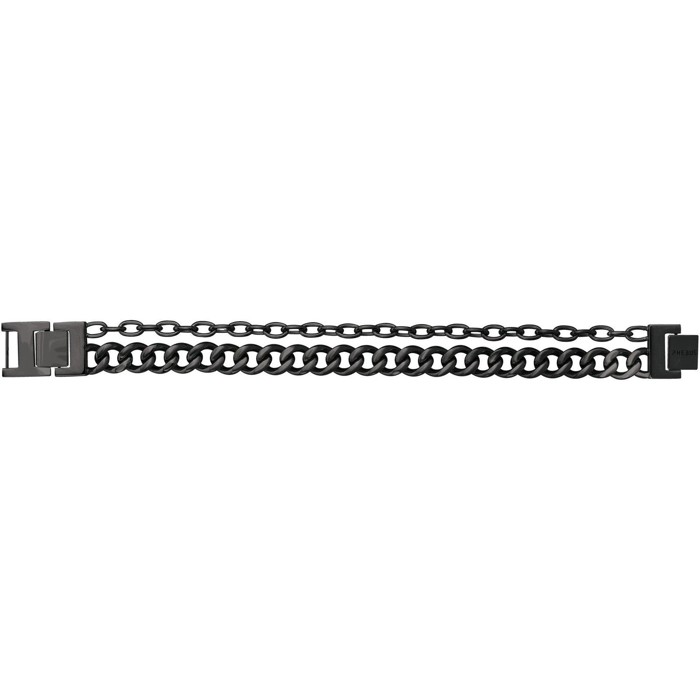 BRAC.ACIER PVD NOIR DOUBLE CHAINE-18,5+1,5CM