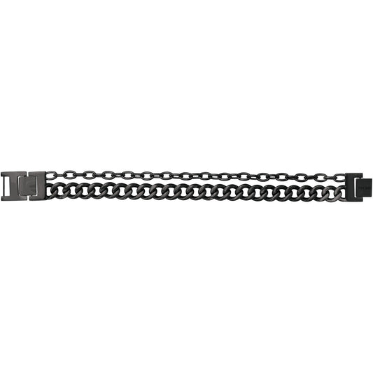 BRAC.ACIER PVD NOIR DOUBLE CHAINE-18,5+1,5CM
