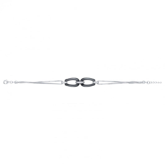 BRAC.CHAINES CERAM NOIRE FER A CHEVAL/ANNEAUX AG OX. ZIRCON 17CM+1.5