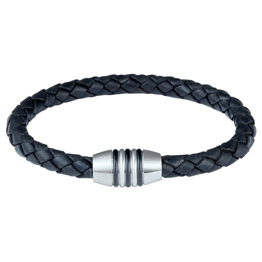 BRAC.CUIR DE VACHETTE NOIR, FERMOIR AIMENTE ACIER, LAQUE NOIRE 21.5cm
