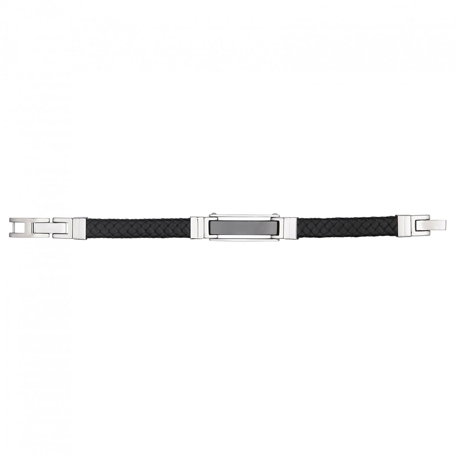 BRAC.CUIR DE VACHETTE TRESSE/PLAQ.CERA.NOIR+AC.AJOURE 20.5+2cm