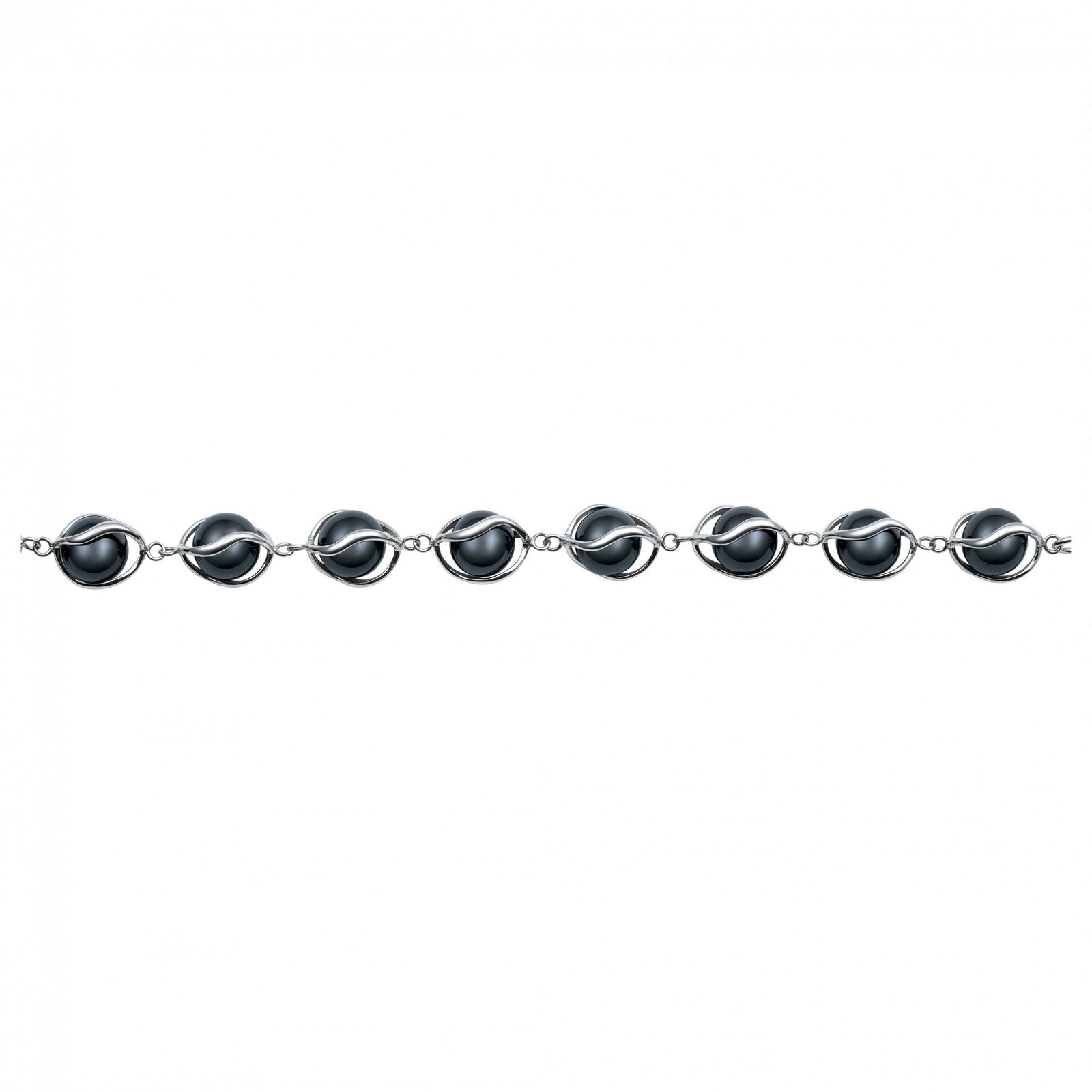 BRAC.MOTIFS CAGE ACIER ET BOULE CERAM. NOIRE 18+3CM