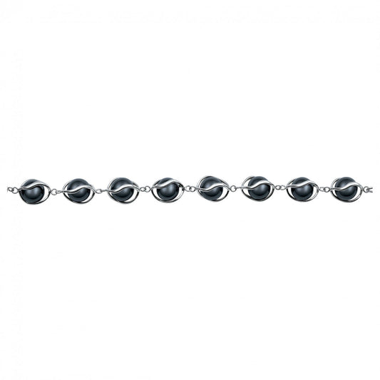 BRAC.MOTIFS CAGE ACIER ET BOULE CERAM. NOIRE 18+3CM