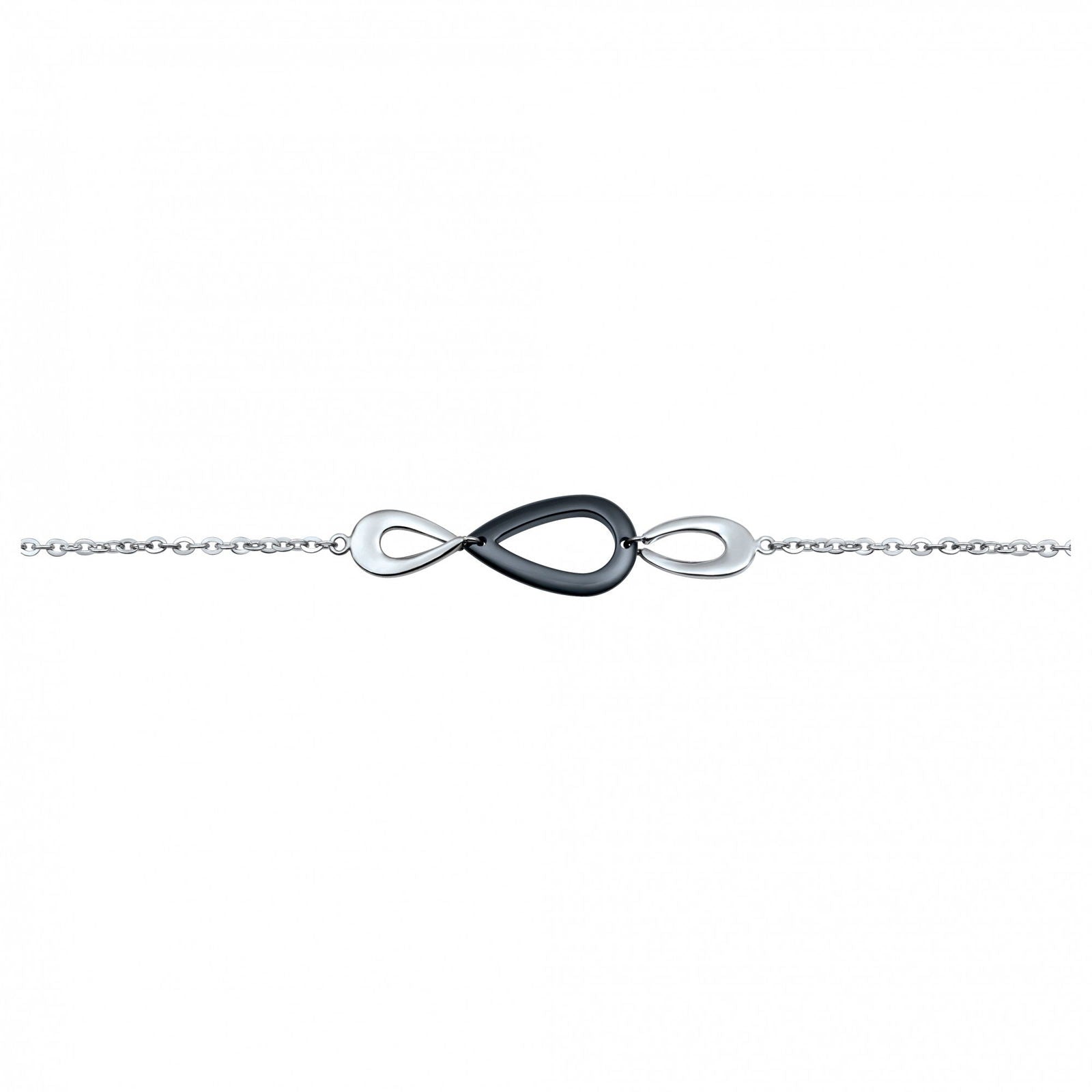 BRAC.MOTIF 3 GOUTTES AJOUREES ACIER ET CERAM. NOIRE 17+2CM