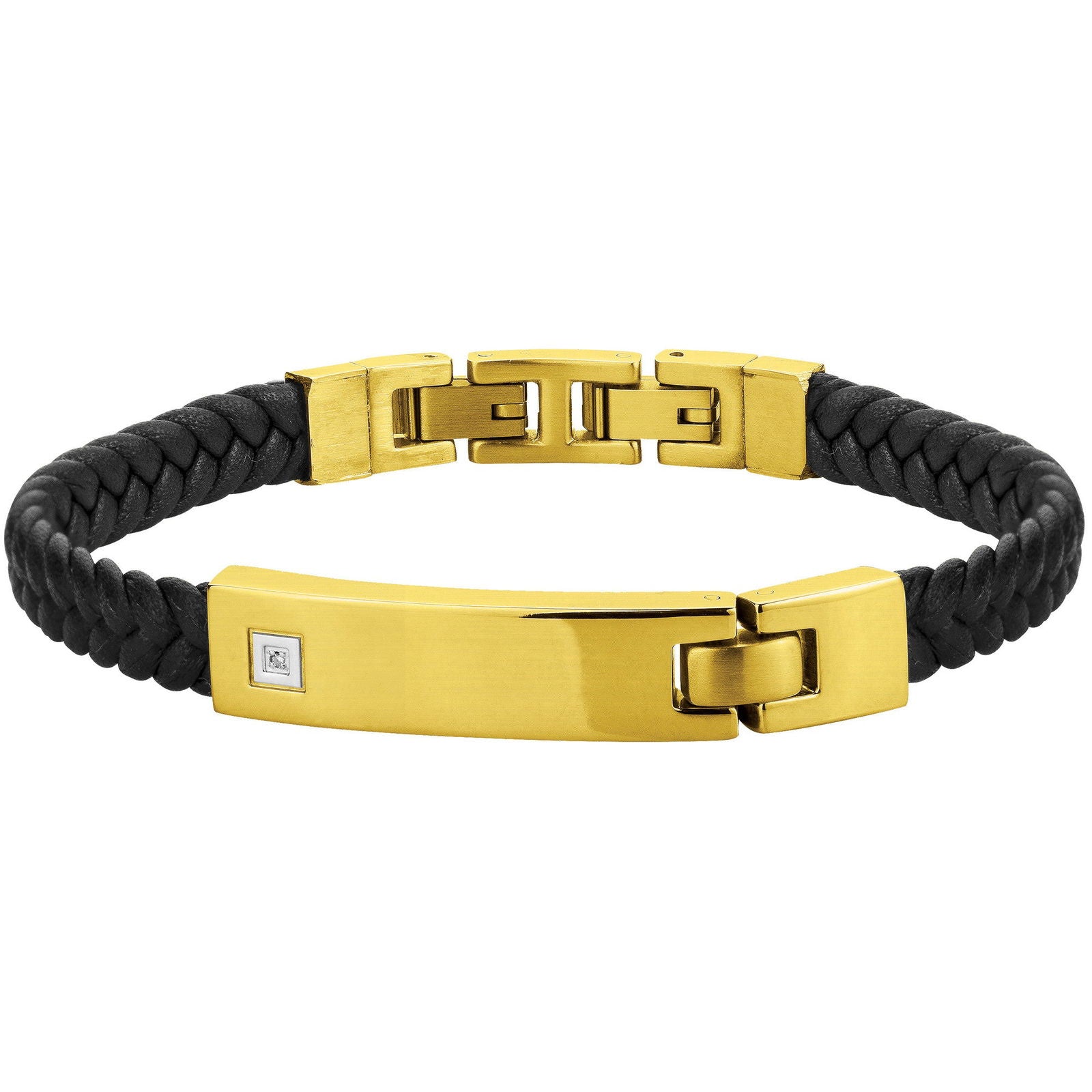 BRAC. AC. CUIR CROUTE DE VACHETTE PVD JAUNE, 1 DTS 0.005CTS 19+1.5cm